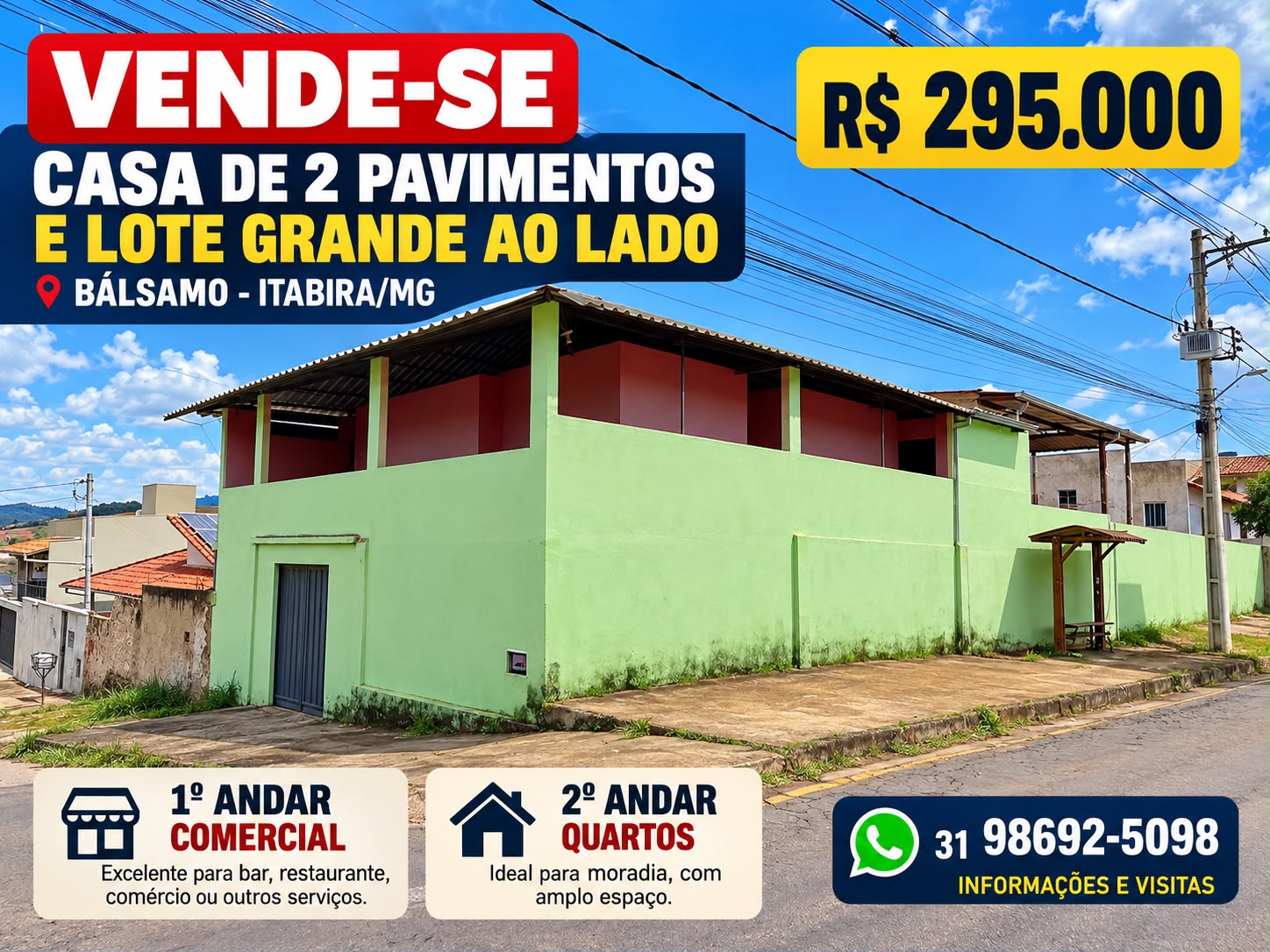 CASA A VENDA + LOTE, bairro Bálsamos - Itabira/MG